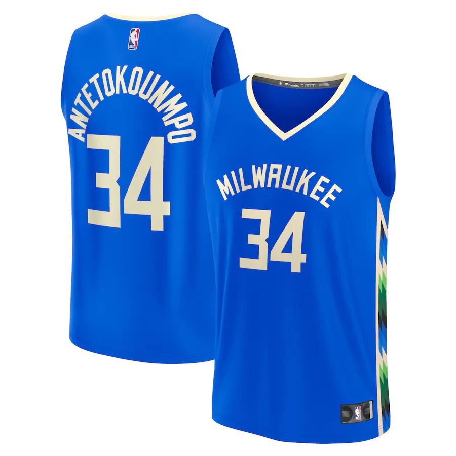 Men Milwaukee Bucks 34 Giannis Antetokounmpo Fanatics Branded Royal City Edition 2022-23 Fastbreak NBA Jersey